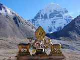 36 Mount Kailash North Face And Golden Deer And Dharma Wheel From The Roof Of Dirapuk Gompa On Mount Kailash Outer Kora The roof of the Dirapuk Gompa with the golden deer and dharma wheel has a perfect view of Mount Kailash North Face.